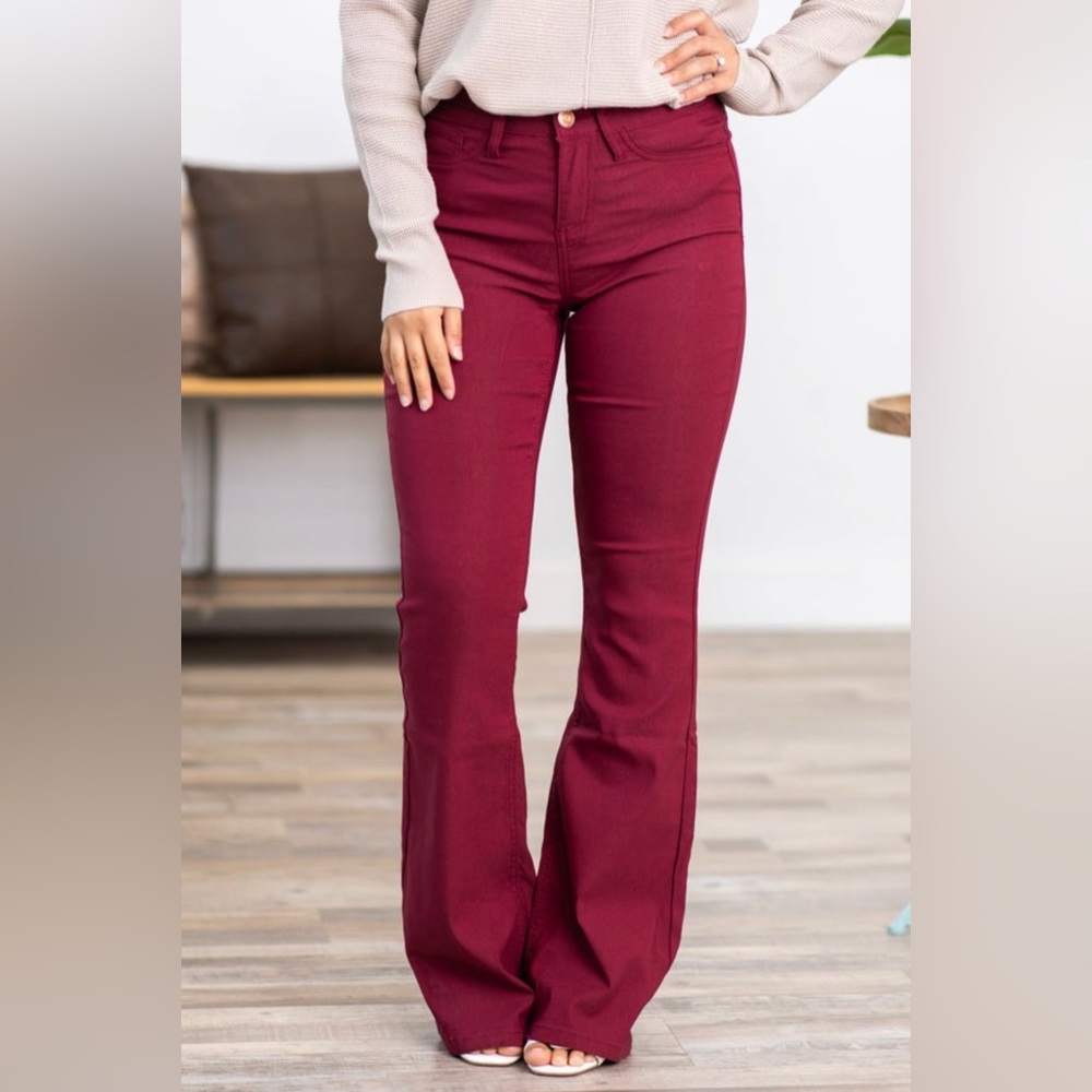 NWT’s YMI Hyperstretch Flare Leg Pants in Burgundy